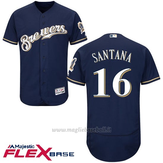 Maglia Baseball Uomo Milwaukee Brewers Domingo Santana Blu Autentico Collezione Flex Base